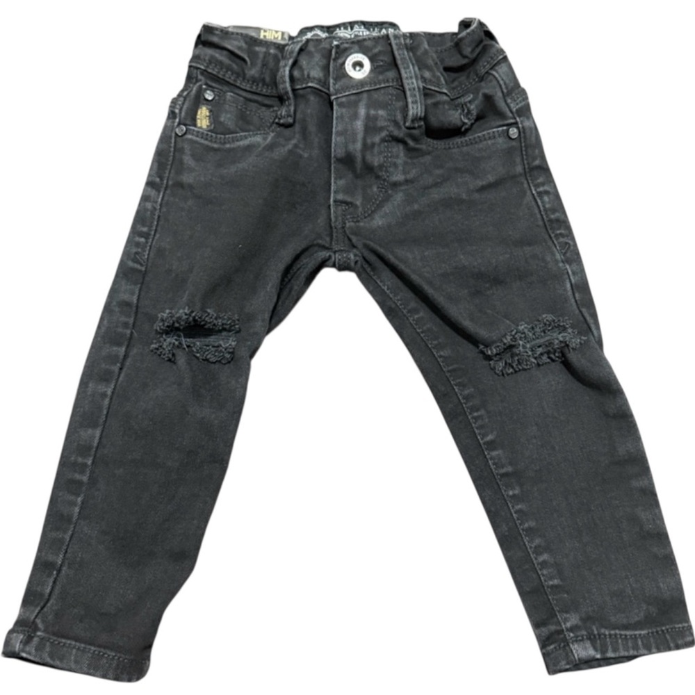 HIM Golden Years Jeans Distressed Straight Leg Elastic waist back 5 pocket